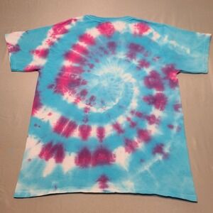 Hanes Tie Dye T-Shirt Mens Medium Blue Pink Purple Spiral Short Sleeve Cotton
